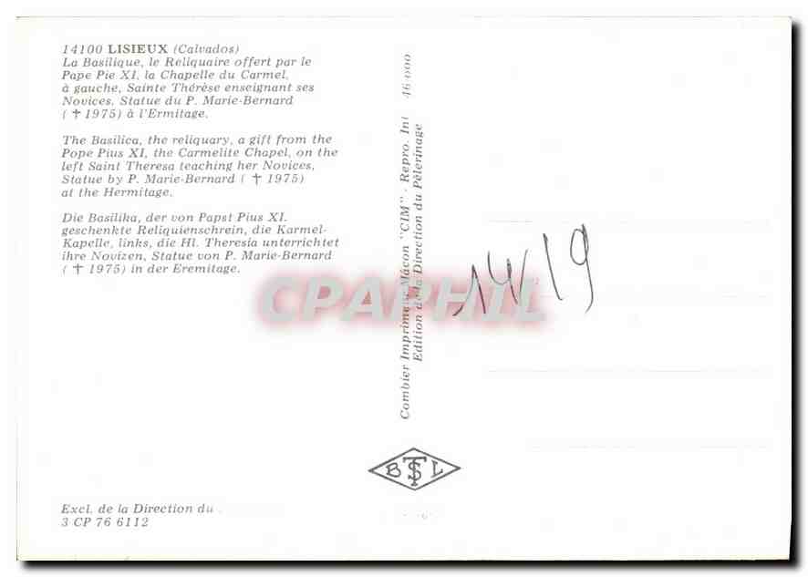 Lisieux — Souvenir de Lisieux — Édition CIM — Rückseite