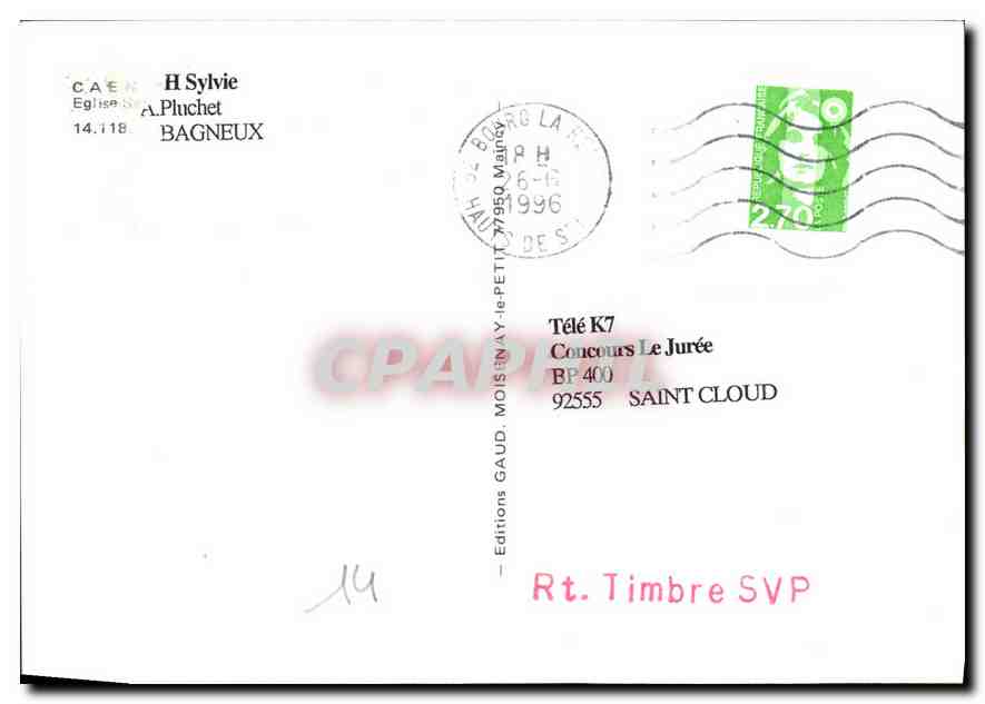 CPM Caen H Sylvie Eglise St A Pluchet Bagneux  — Verso