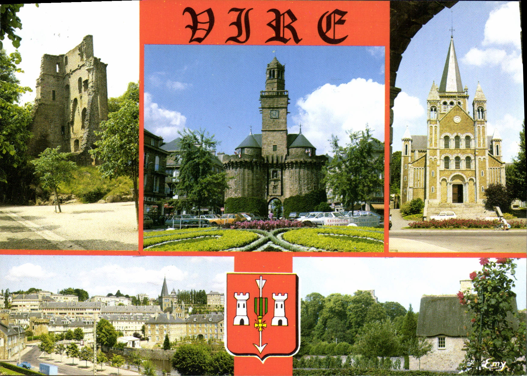 VIRE — Ruines du vieux donjon, la porte Horloge, l'église Sainte-Anne, la vieille ferme reconstruite — Éditions de la Bretagne, n° 14380