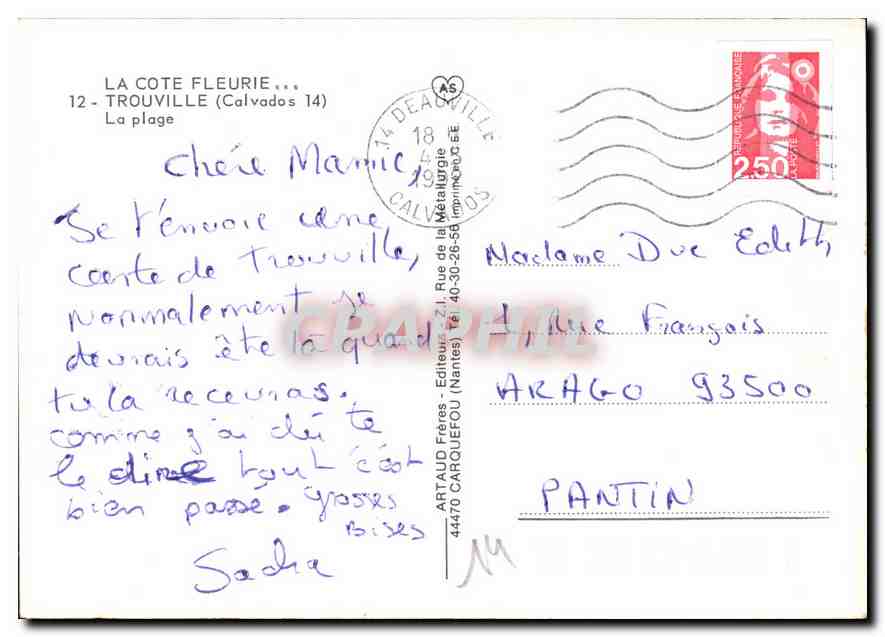 CPM La Cote Fleurie Trouville Calvados la plage  — Verso