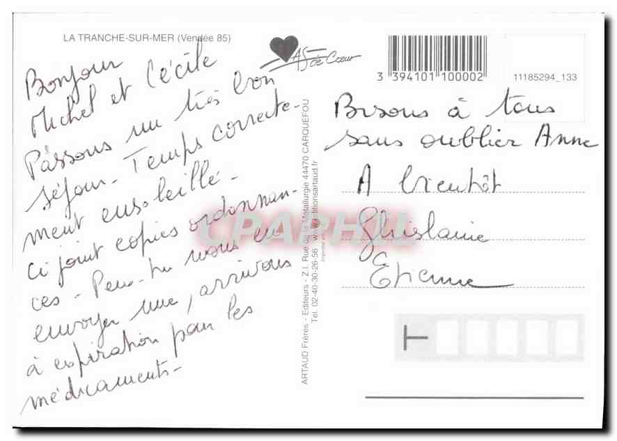 CPM La Tranche sur Mer Vendee  — Back