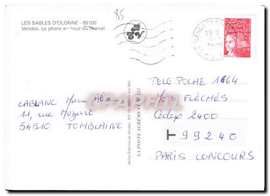 CPM Les Sables d'Olonne Vendee le phare au hout du chenal  — Back