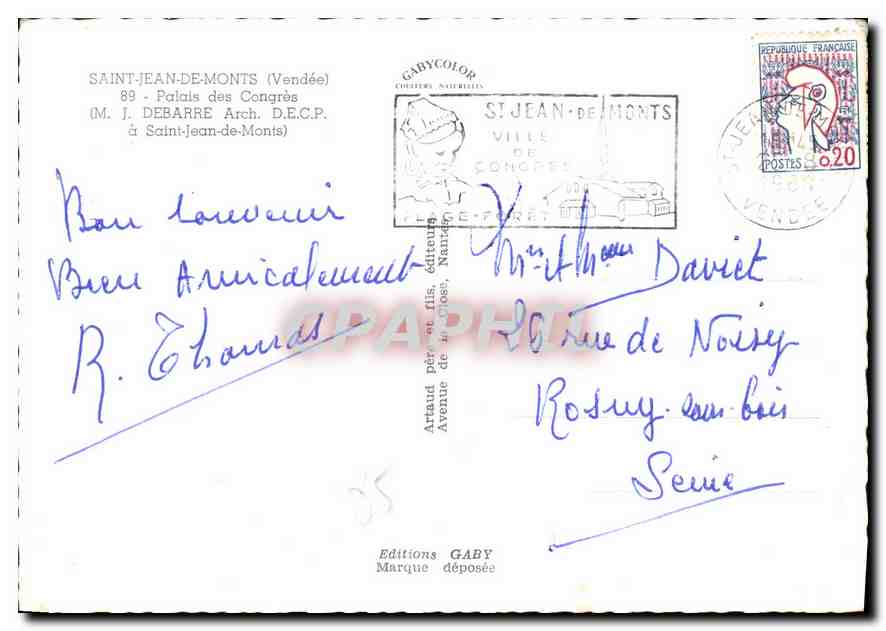 CPM Saint Jean de Monts Vendee Palais des Congres  — Verso
