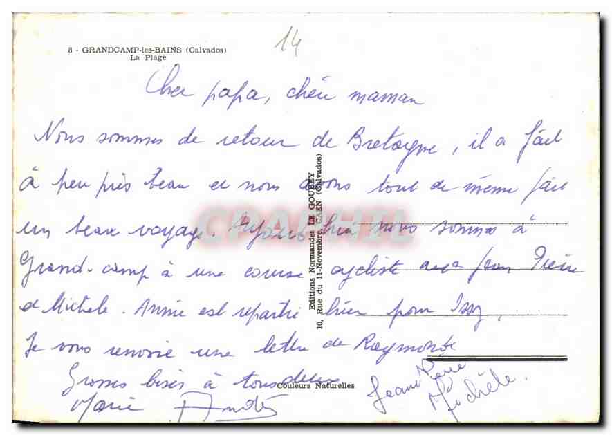 Grandcamp-les-Bains (Calvados) — The Beach — Publisher Emy, no. 8 — Back