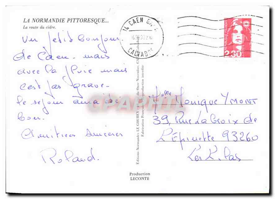CPM La Normandie Pittoresque la route du cidre  — Rückseite