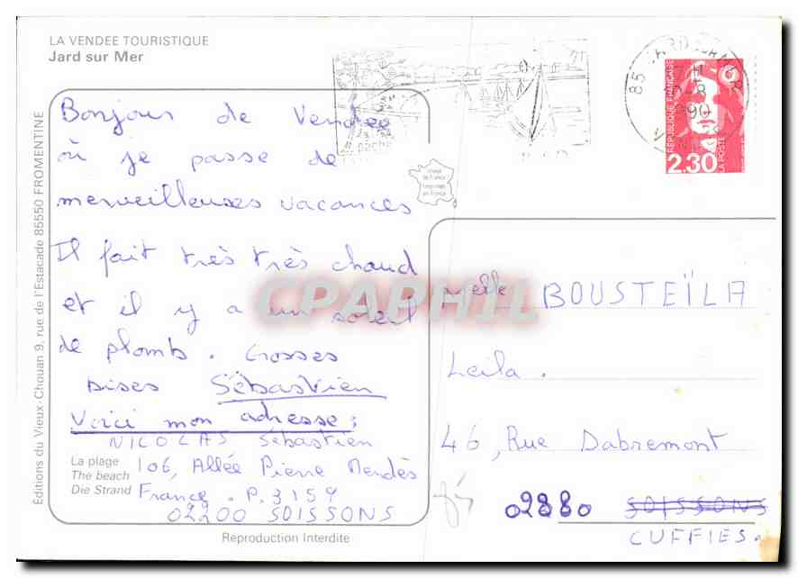 CPM La Vendee Touristique Jard sur Mer  — Back