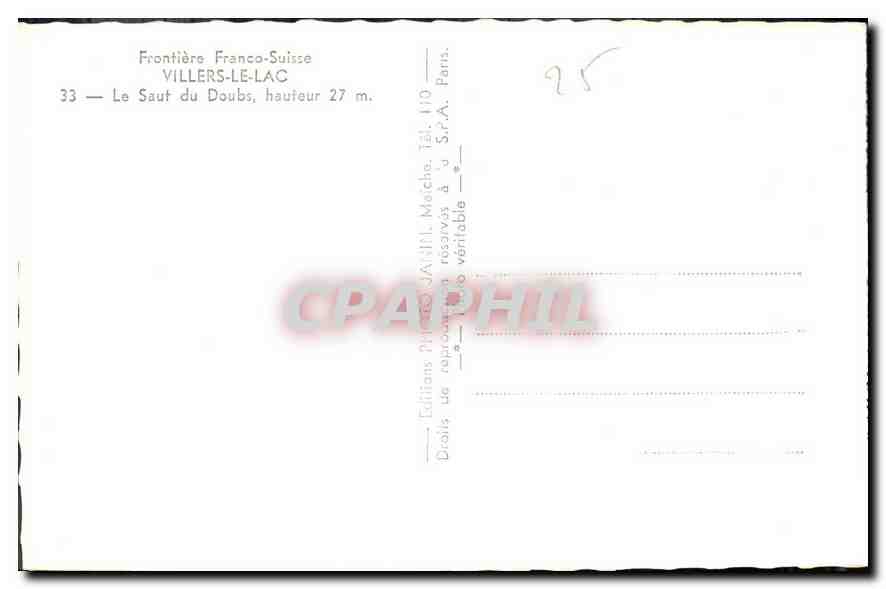 CPM Frontiere Franco Suisse Viller le Lac le Saut du Doubs  — Back