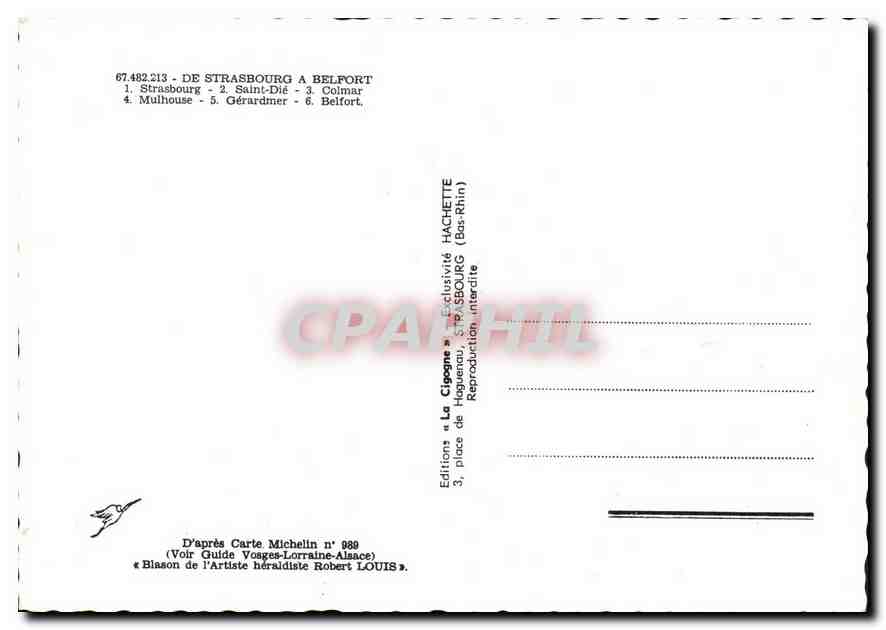 CPM De Strasbourg a Belfort Strasbourg Saint Die Colmar Mulhouse Gerardmer Belfort  — Verso