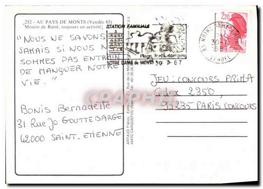 CPM Au Pays de Monts Vendee Moulin de Raire toujours en activite  — Rückseite