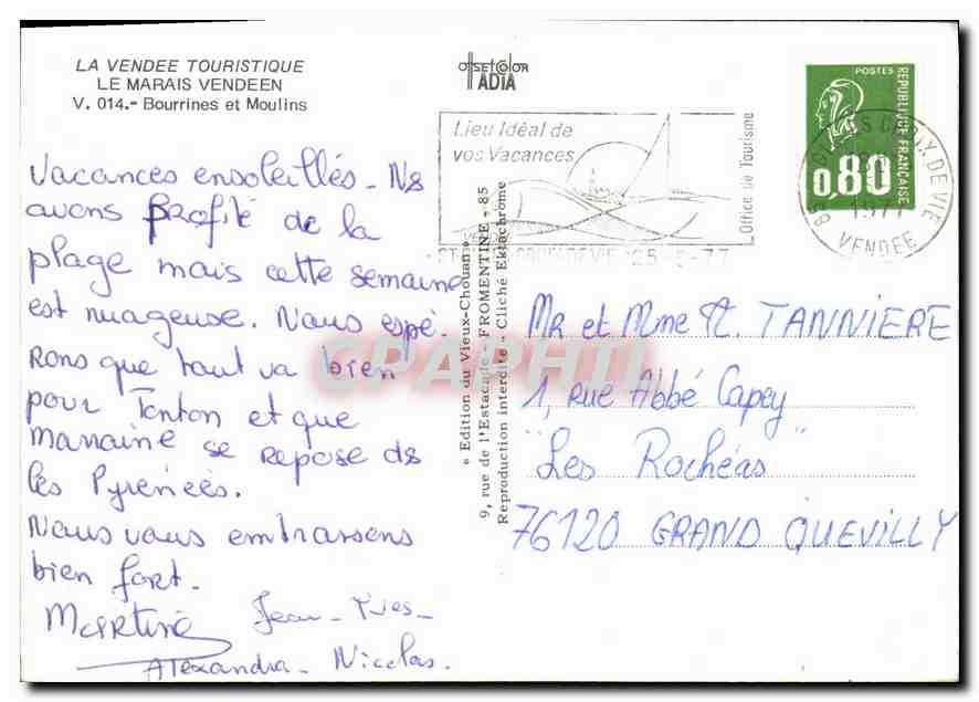 CPM La Vendee Touristique le Marais Vendeen Bourrines et Moulins  — Rückseite