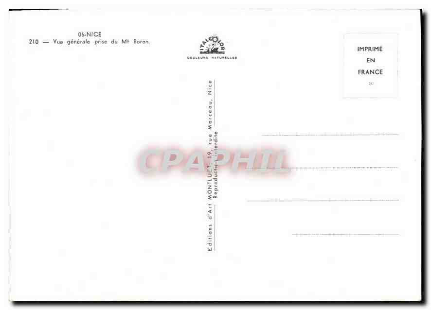 CPM Nice Vue generale prise du Mt Boron  — Verso