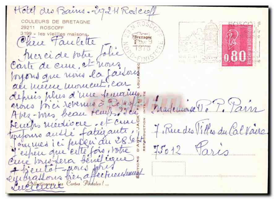 CPM Couleurs de Bretagne Roscoff les vieilles maisons  — Rückseite