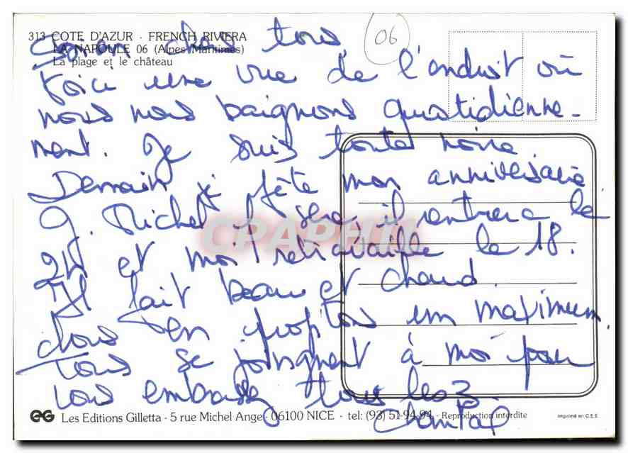 La Napoule — vue du château et de la plage — Les Editions Gilletta — Verso