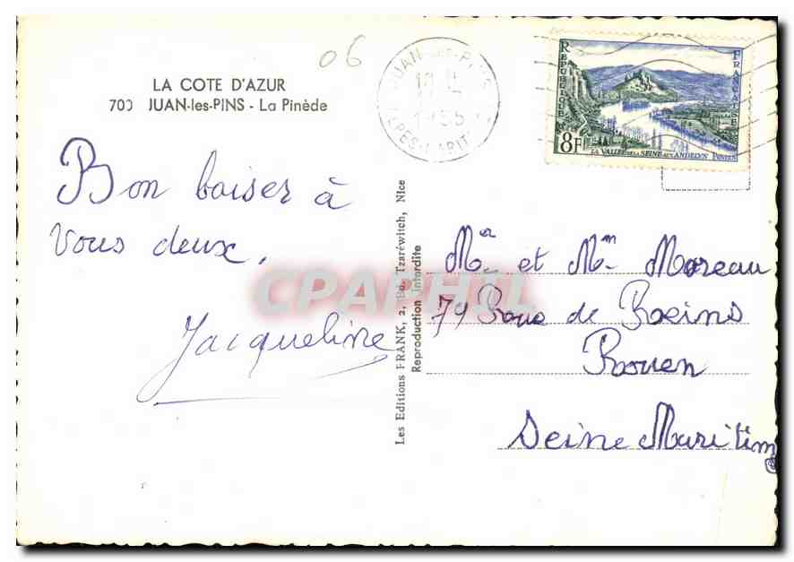 JUAN-LES-PINS — Vue du parc bordant la mer — Les Éditions FRANK, 703 — Rückseite