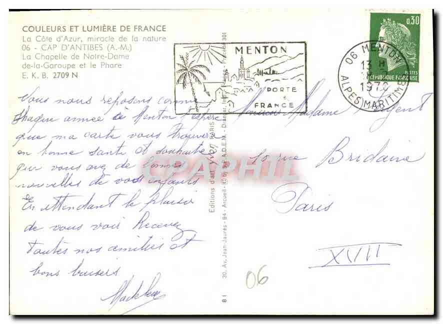 CPM Couleurs et Lumiere de France la Cote d'Azur miracle de la nature Cap d'Antibes A M la Chapelle  — Verso