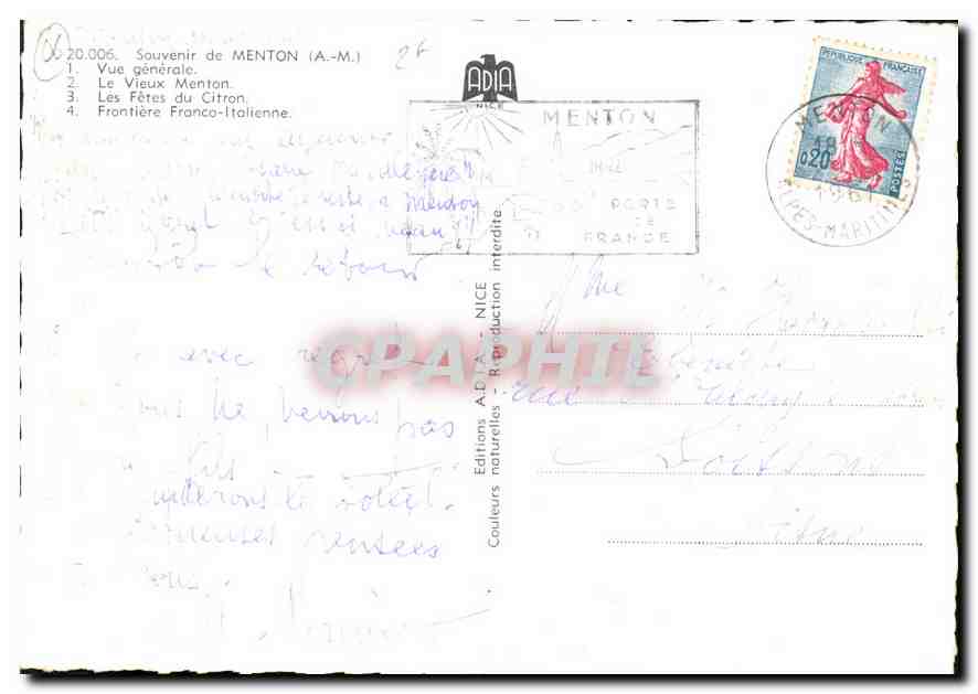 CPM Souvenir de Menton A M Vue generale le Vieux Menon les Fetes du Citron Frontiere Franco Italienn — Rückseite