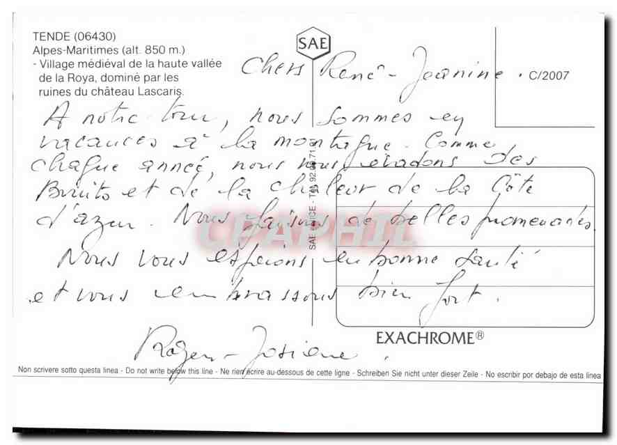 Tende — village médiéval en Alpes-Maritimes — Exachrome — Verso