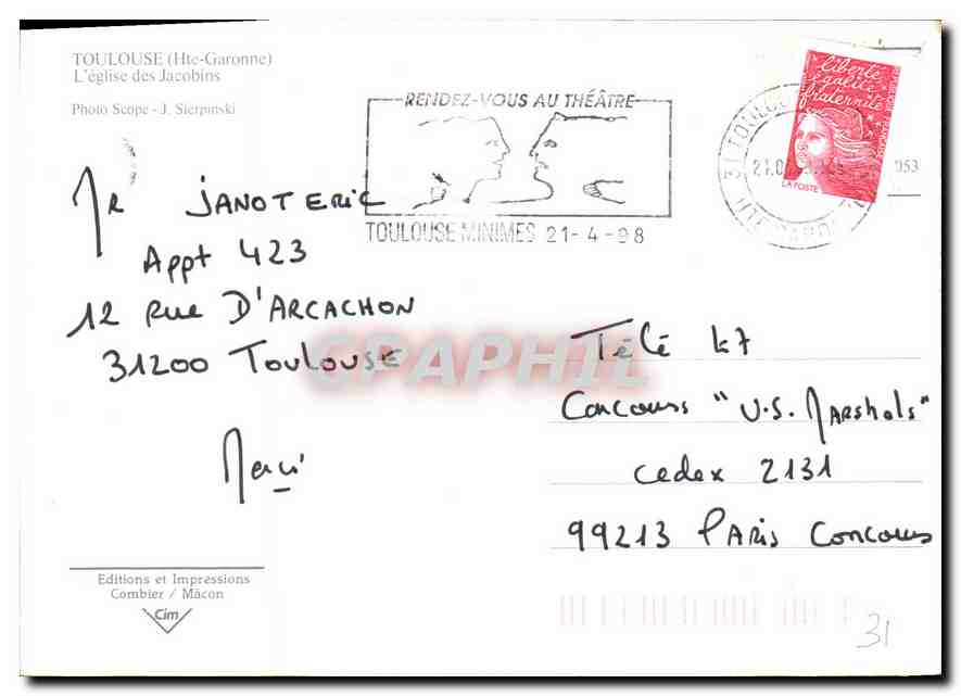 CPM Toulouse Hte Garonne L'Eglise des Jacobins  — Verso