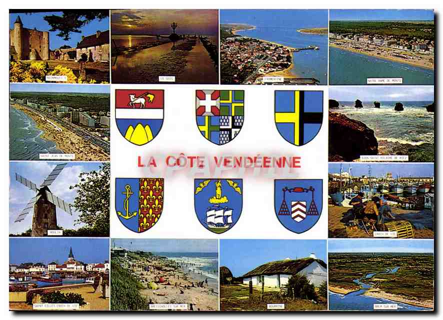 Die Vendée-Küste — Panoramablick mit Wappen — Verlag Artaud Frères, Nantes