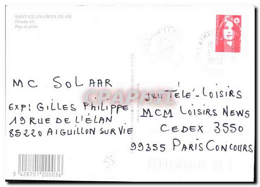 Saint-Gilles-Croix-de-Vie — Pays de pêche — éditeur inconnu, n° de série non visible — Rückseite