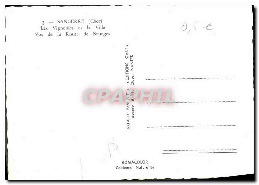 CPM Sancerre Cher les Vignobles et la Ville Vus de la Route de Bourges  — Rückseite