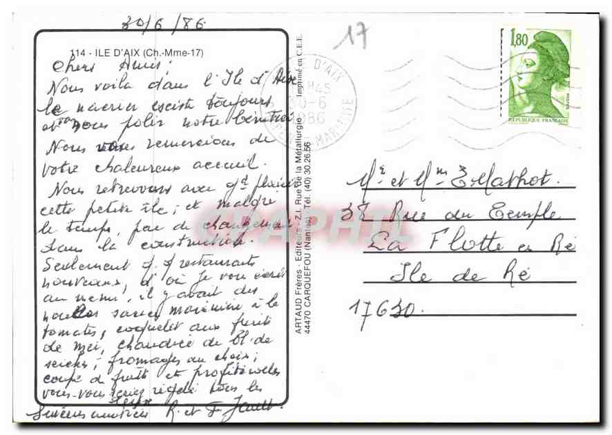 CPM Ile d'Aix Ch Mme  — Rückseite