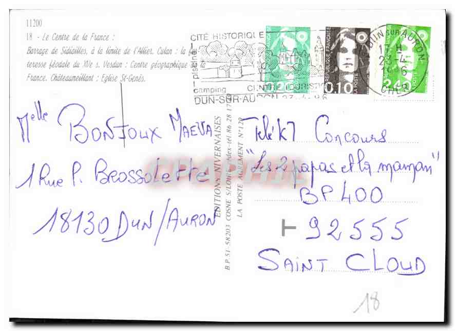 CPM Amities du Centre de la France  — Rückseite