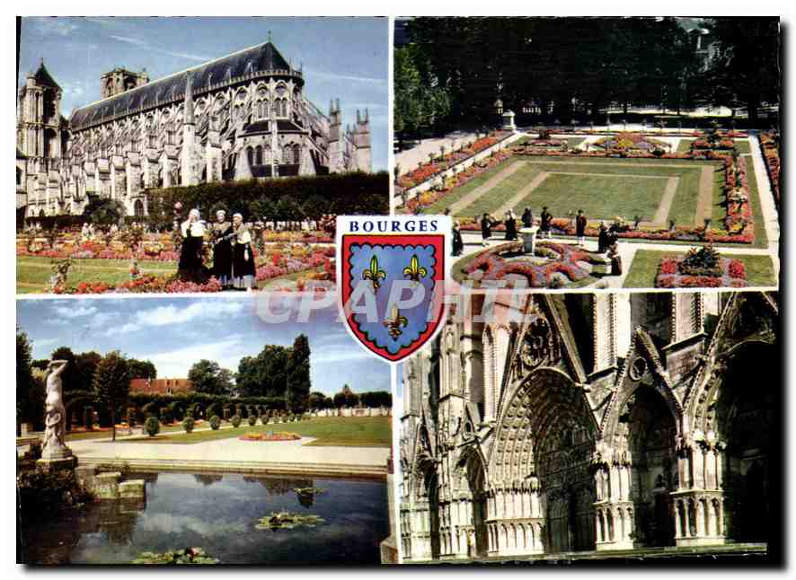CPM Bourges Cher la Cathedrale St Etienne les Jardins de l'Hotel de Ville les Pres Fichaux les cinq 