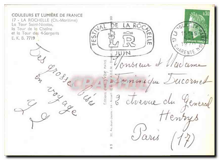 La Rochelle — La Tour Saint-Nicolas et la Tour des 4-Sergents — Éditions d'Art Lyon — Verso