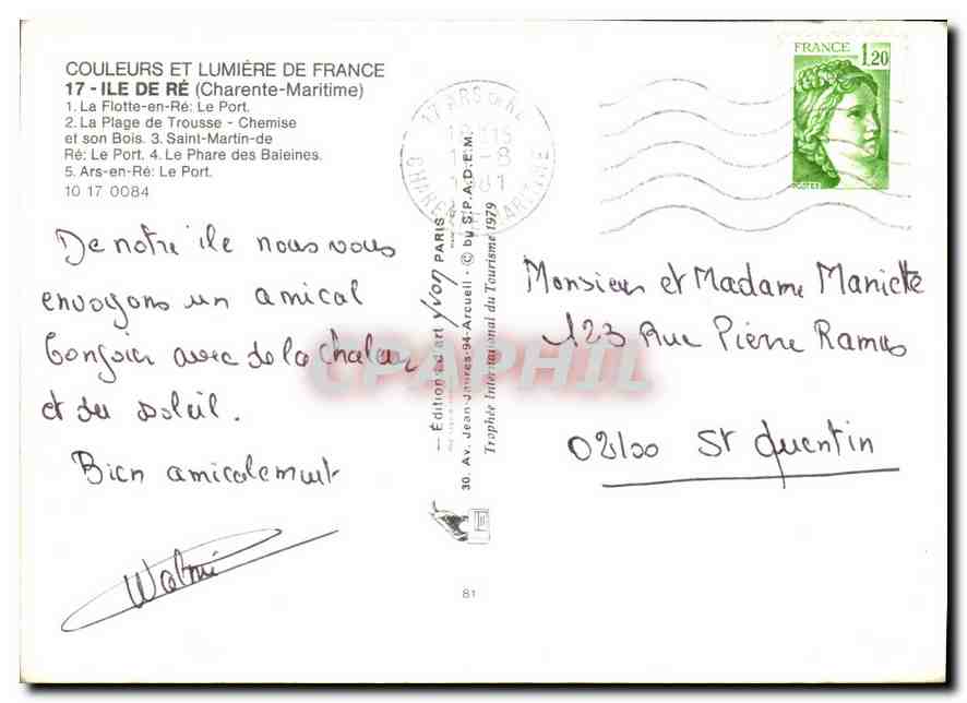 CPM Souvenir de l'Ire de Re  — Verso