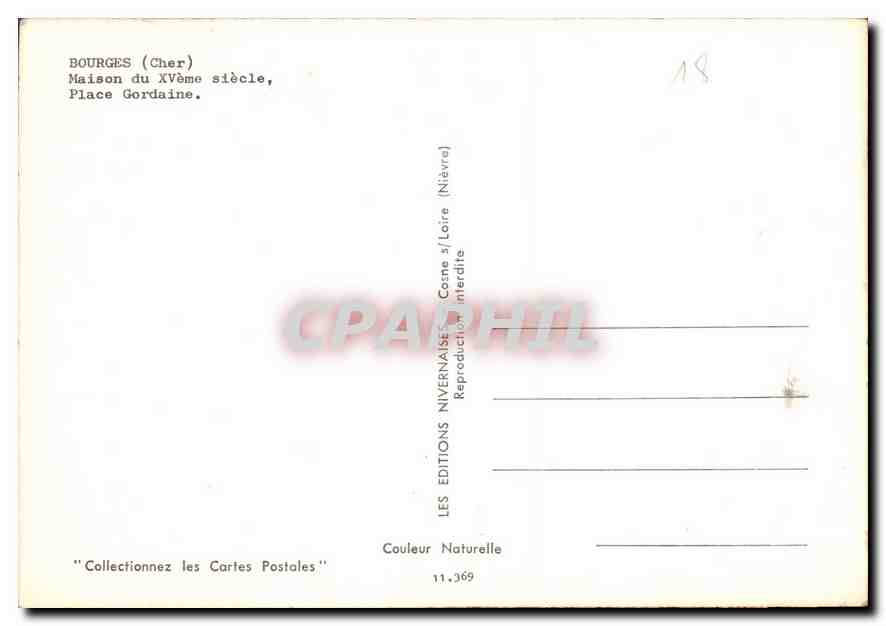 CPM Bourges Cher Maison du XVeme siecle  — Back