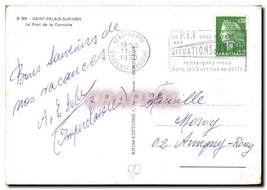CPM Saint Palais sur Mer le Pont de la Corcniche  — Verso