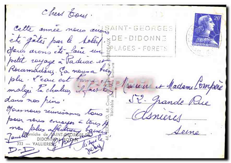 CPM Corniche de Saint George de Didonne Royan Vallieres  — Back