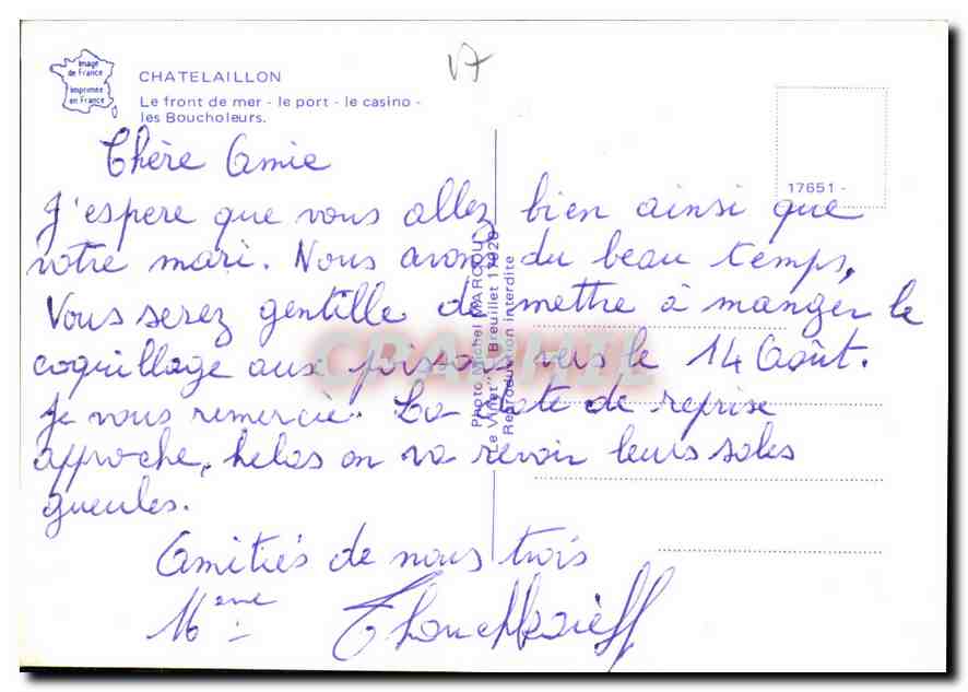 CPM Chatelaillon Le front de mer le port le casino les Boucholeurs  — Back