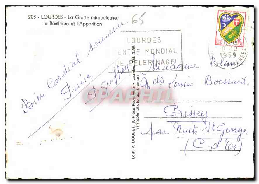 Lourdes — Souvenir de Lourdes — Éditeur P. Doucet, n°203 — Rückseite