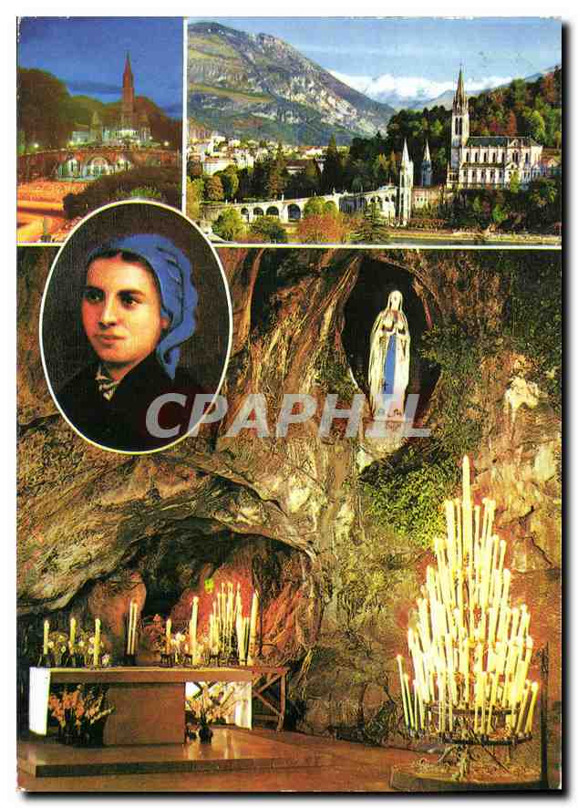 CPM La Grotte La Basilique et le portrait de Bernadette 