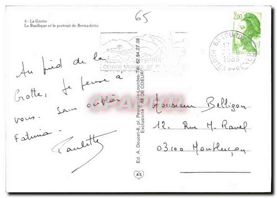 CPM La Grotte La Basilique et le portrait de Bernadette  — Verso