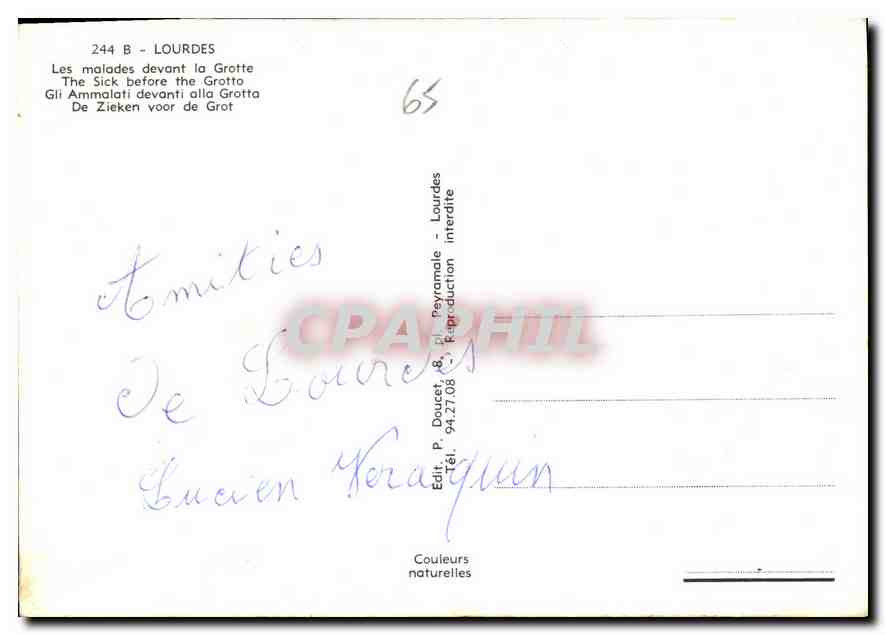 CPM Lourdes Les malades devant la Grotte  — Verso