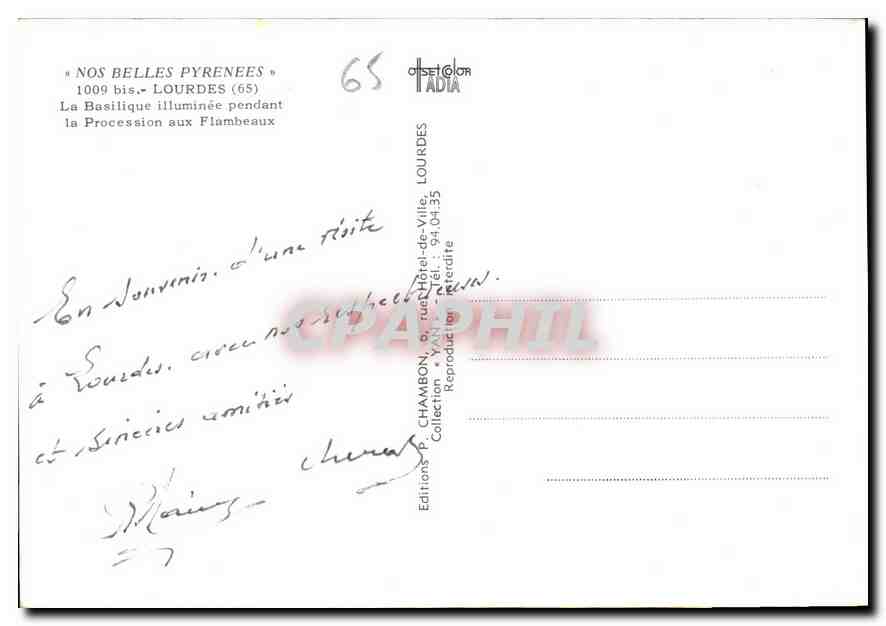 CPM Nos Belles Pyrenees Lourdes La Basilique illuminee pendant  — Verso