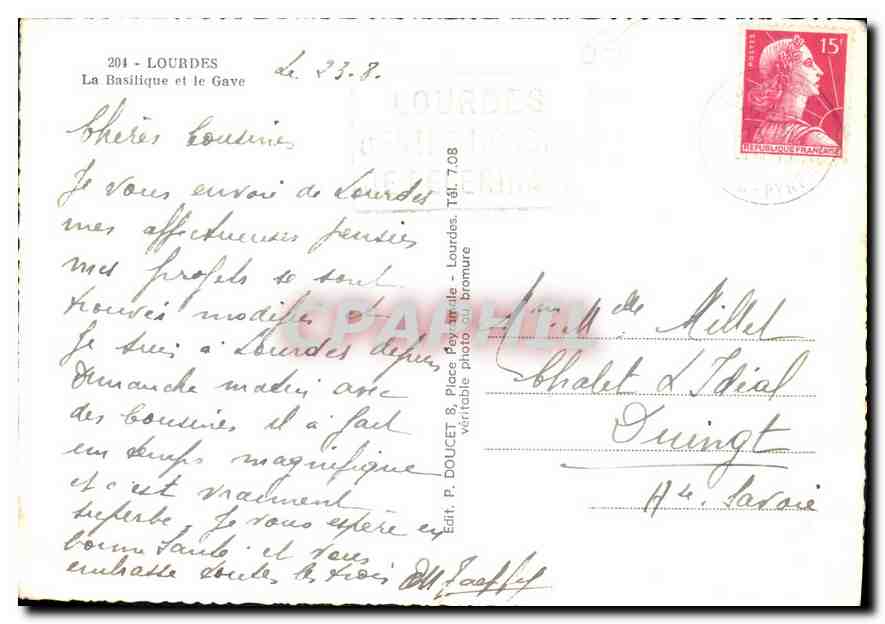 CPM Lourdes La Basilique et le Gave  — Verso