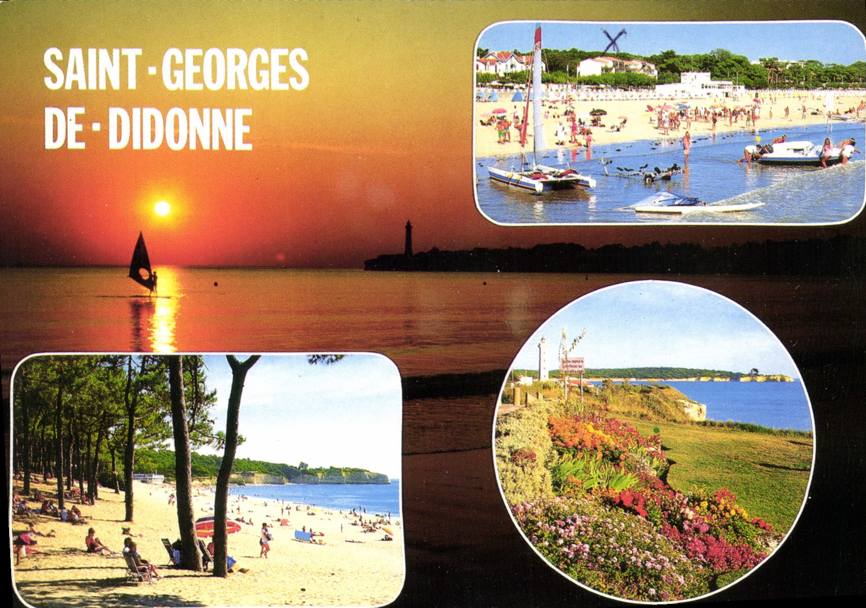 Saint-Georges-de-Didonne — vue de plage, coucher de soleil, fleurs et moulin — éditeur ARNAUD Frères, N° 656