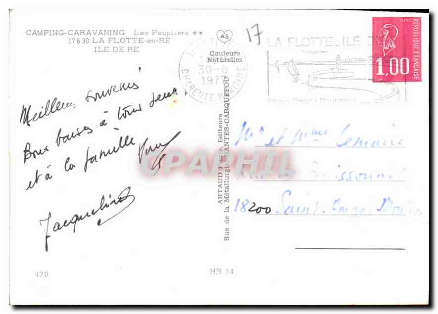 Camping-Caravaning Les Peupliers — La Flotte-en-Ré — publisher Couleurs Naturelles, n°470 — Back