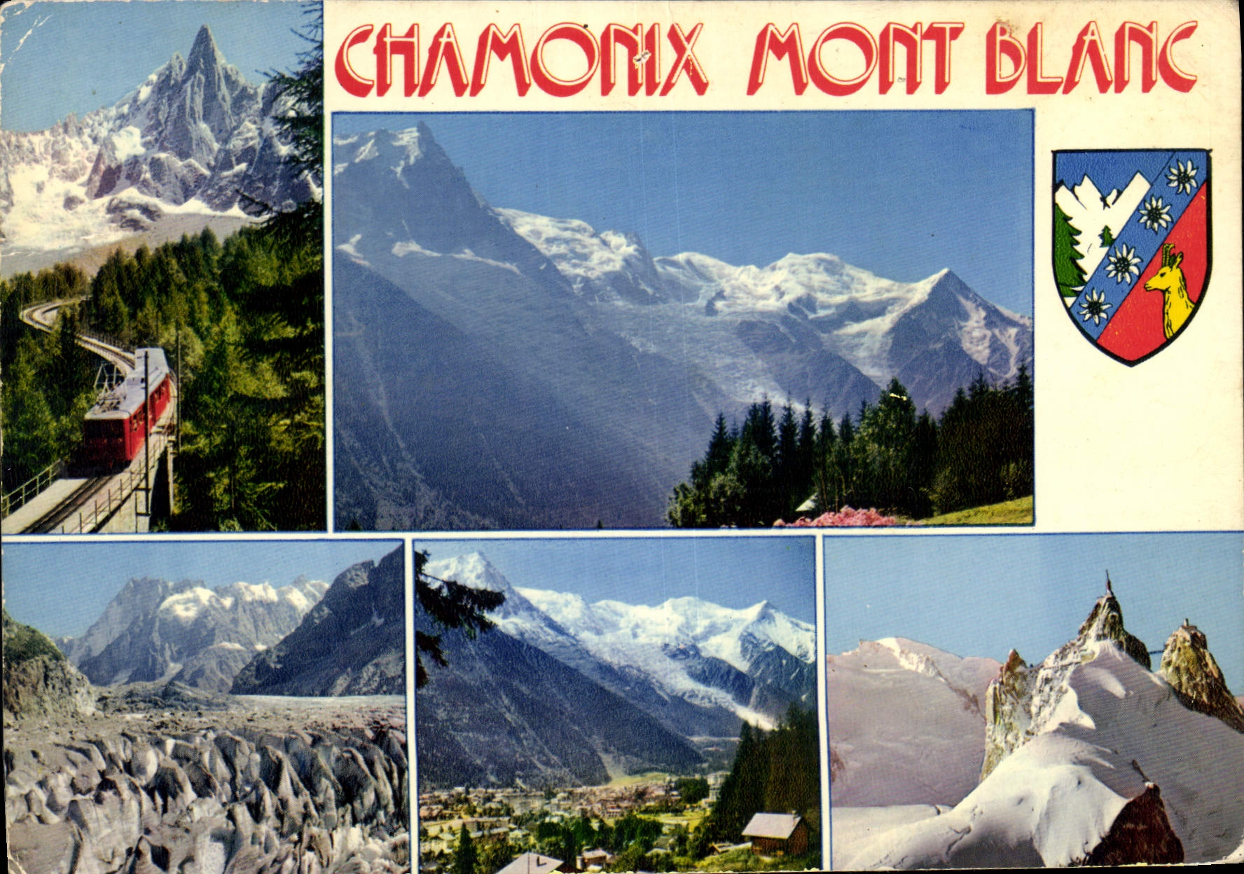 Chamonix Mont Blanc — vue panoramique et train — éditeur Combière Imprimeur Mâcon