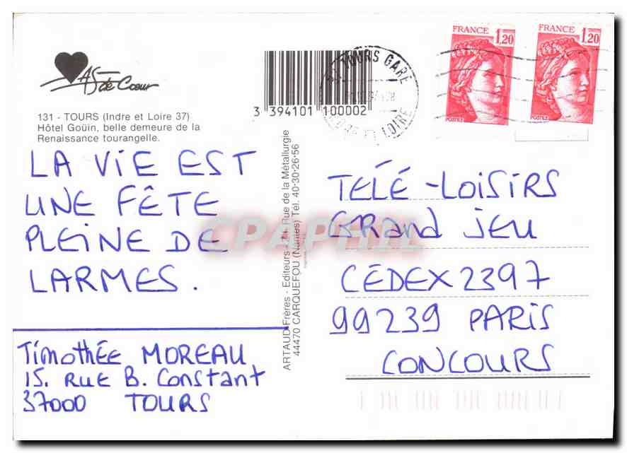CPM Tours Indre et Loire Hotel Gouiin belle demeure de la Renaissance tourangelle  — Rückseite