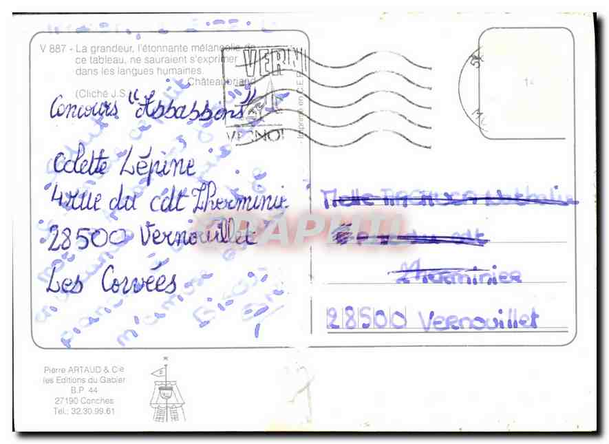 Phare de Châteauray — Vagues déferlantes — Pierre Artaud & Cie, série V 887 — Rückseite
