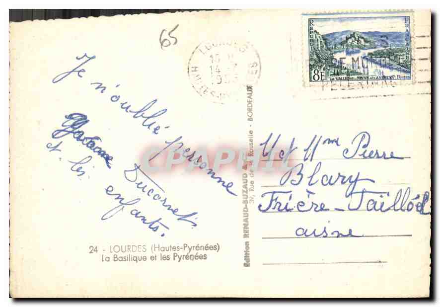 CPM Lourdes Hautes Pyrenees La Basilique et les Pyrenees  — Rückseite