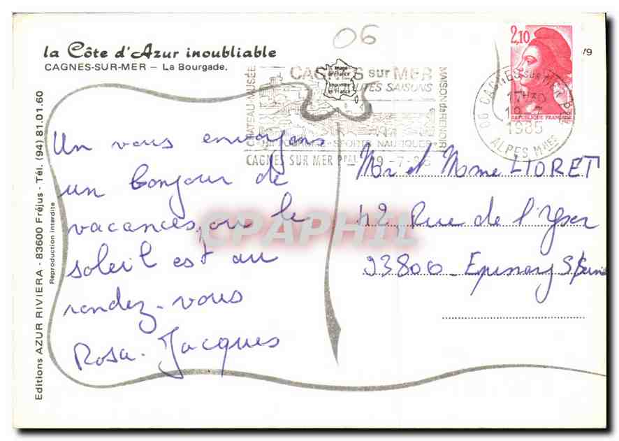 CPM Cagnes sur Mer La Bourgade  — Verso