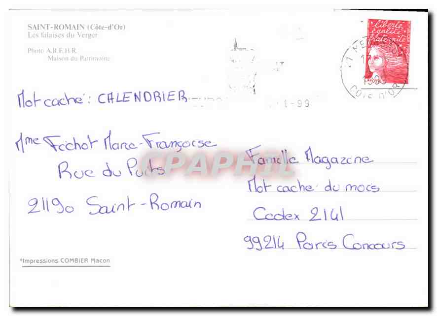CPM Saint Romain Cote d'Or Les falaises du Verger  — Rückseite