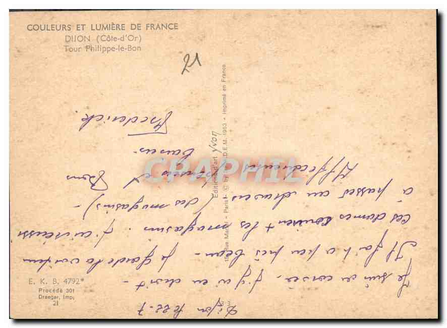 CPM Couleurs et Lumiere de France Dijon Cote d'Or Tour Philippe le Bon Automobile Citroen DS — Verso