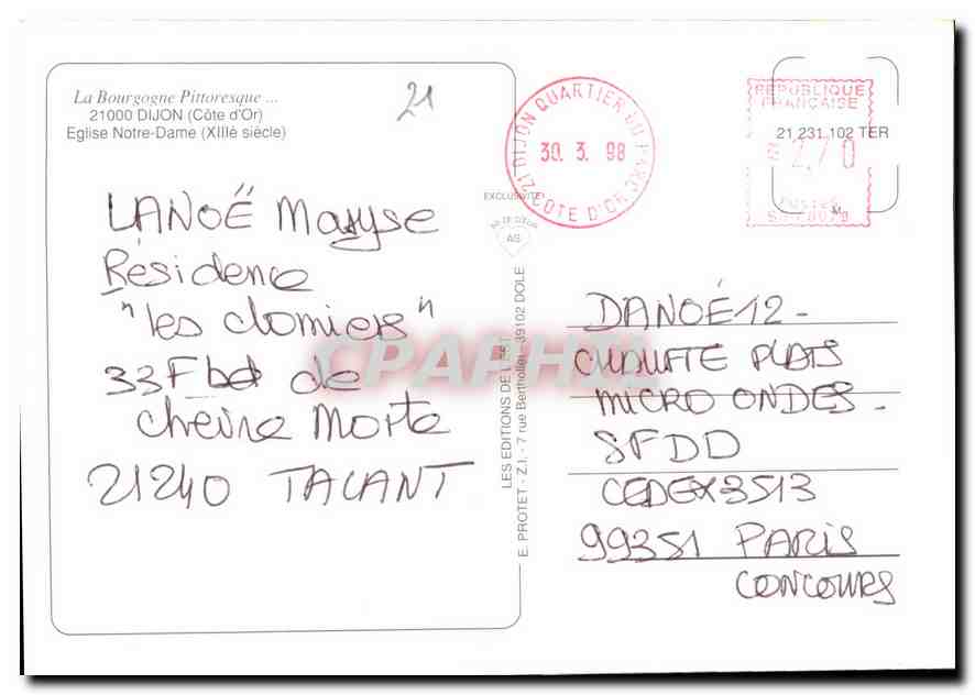 CPM La Bourgogne Pittoresque Dijon Cote d'Or Eglise Notre Dame XIIIe siecle  — Verso